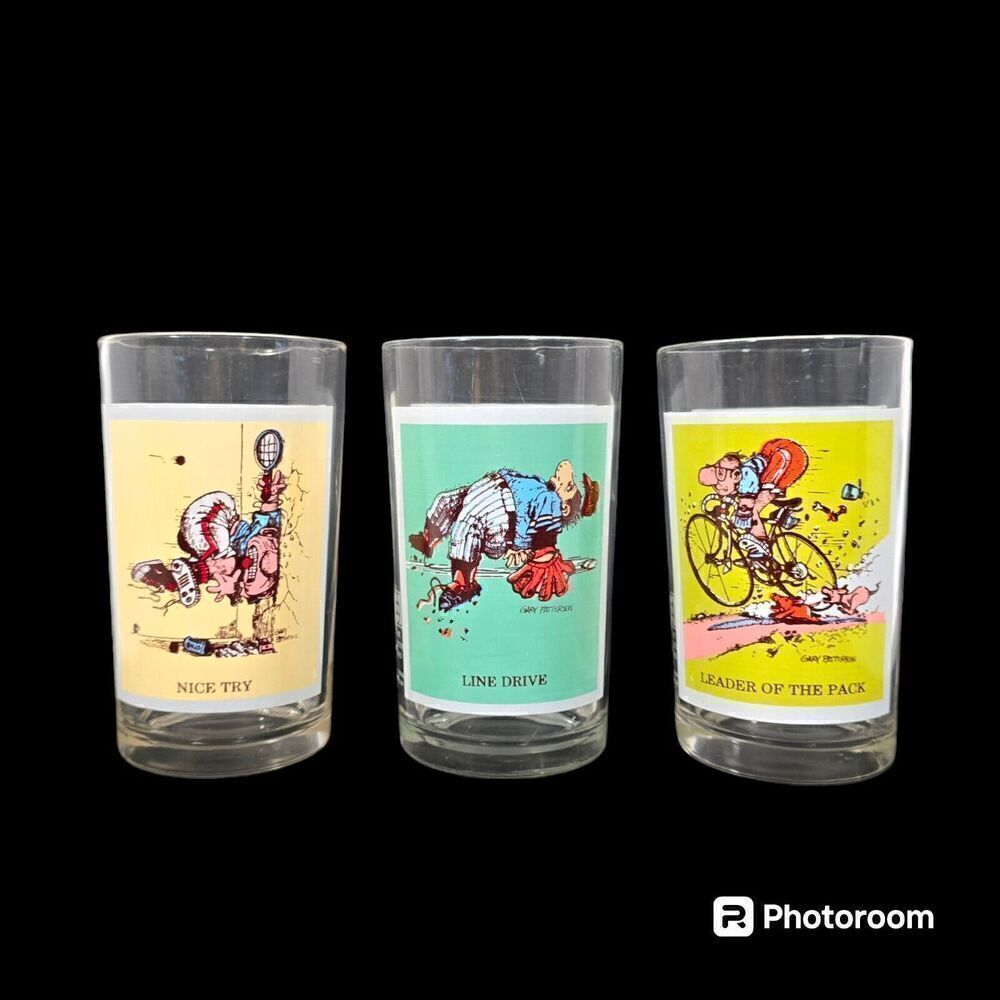 Pepsi Vtg‎ 70s Sport Collector Series Drinking Glasses Gary Patterson Set Of 3